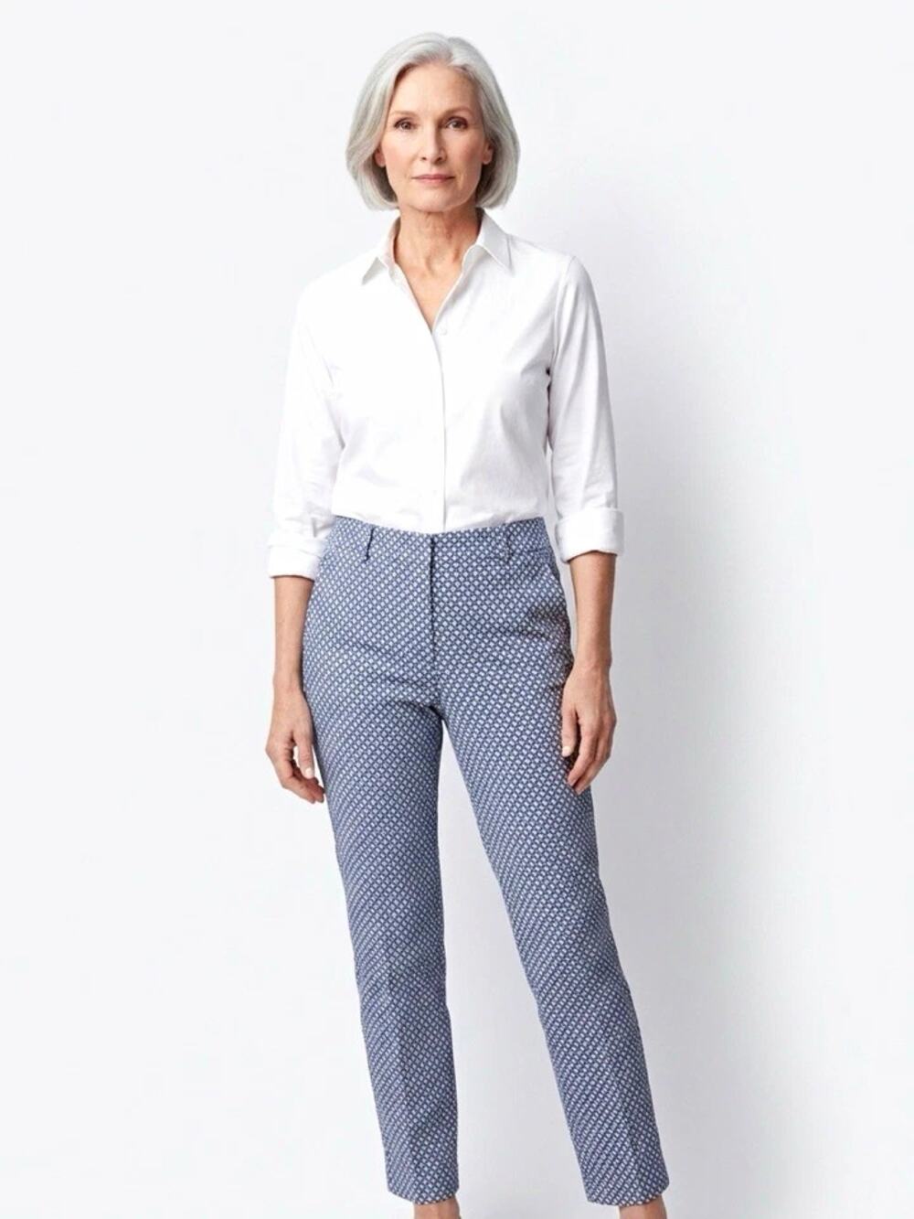 Peter Millar Surge Links Geometric Ankle Golf Pants Blue White Women's Size S